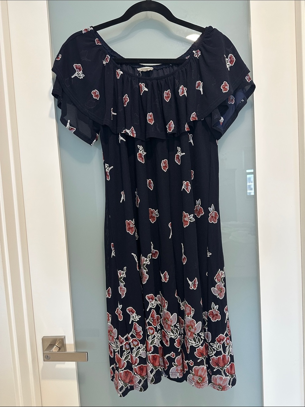 Siren Lily dark blue Midi Dress with Red Floral Print M